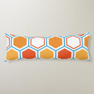 Hexagon in orange, blue and white body pillow