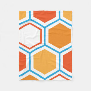 Hexagon in orange, blue and white fleece blanket
