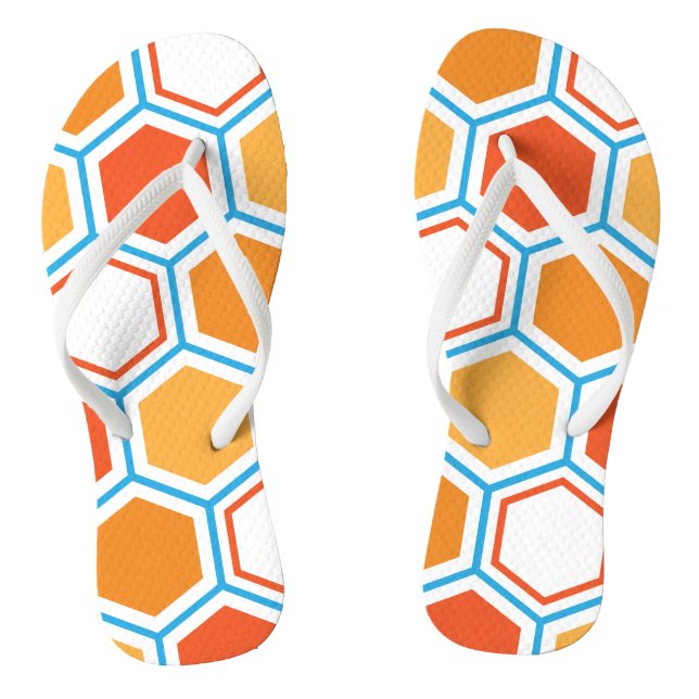 Hexagon in orange, blue and white flip flops (Footbed)