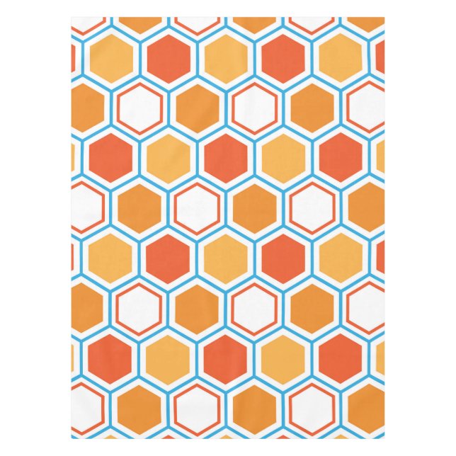 Hexagon in orange, blue and white tablecloth (Front)