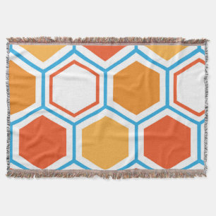 Hexagon in orange, blue and white throw blanket