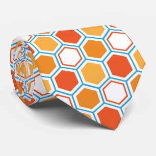 Hexagon in orange, blue and white tie