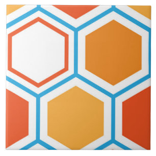 Hexagon in orange, blue and white tile