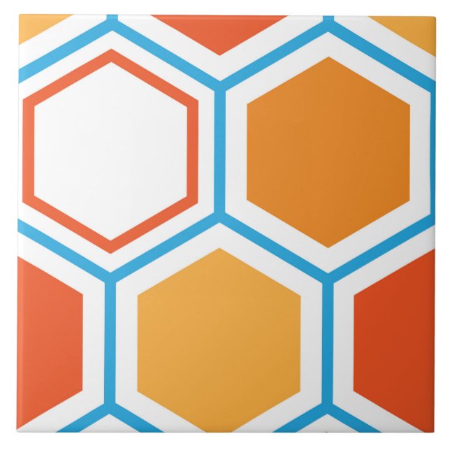 Hexagon in orange, blue and white tile (Front)