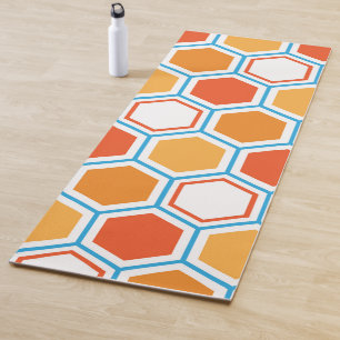 Hexagon in orange, blue and white yoga mat