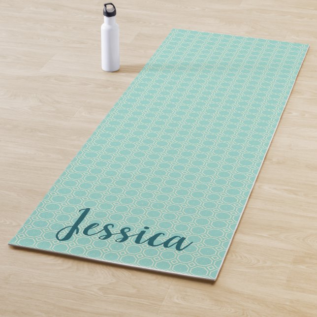 Hexagon Light Blue & Teal / Your Name Yoga Mat (In Situ)