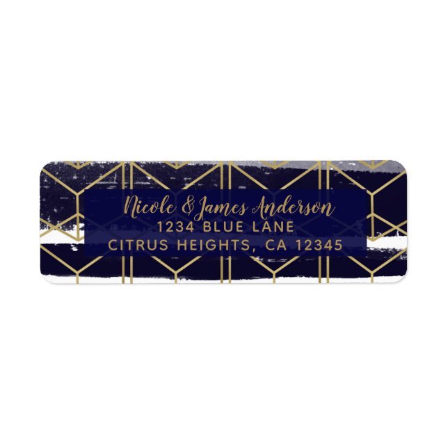 Hexagon Modern Marine Blue Gold Mariage géométriqu (Devant)