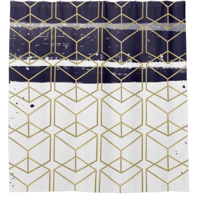 Hexagon Modern Navy Blue Gold Geometric Glam (Front)