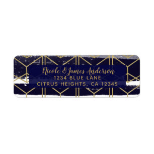 Hexagon Modern Navy Blue Gold Geometric Wedding