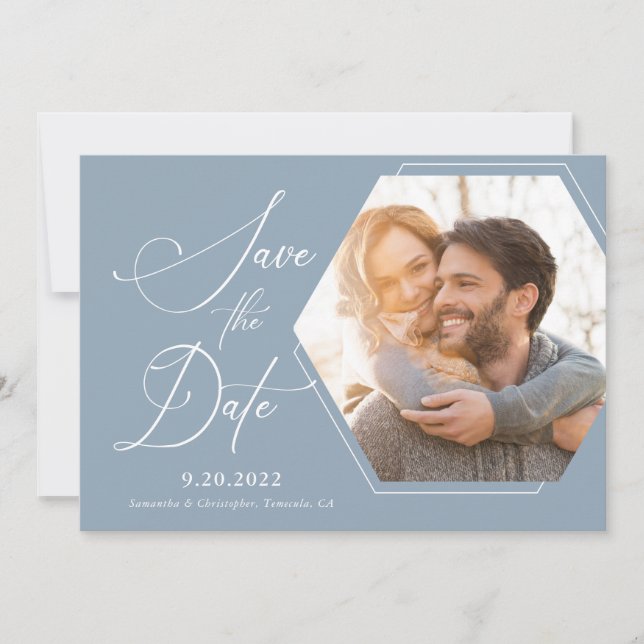 Hexagon Modern Photo Script Save the Date (Front)