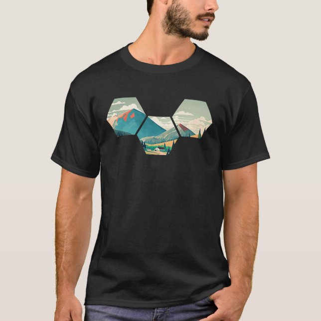 Hexagon Mountains I Geometric Shape Wilderness Nat T-Shirt (Front)