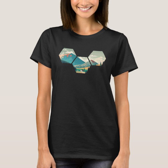 Hexagon Mountains I Geometric Shape Wilderness Nat T-Shirt (Front)