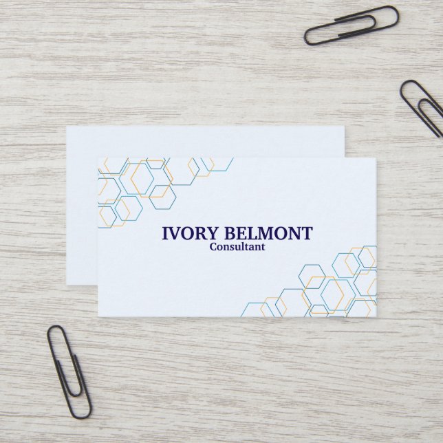 Hexagon Outline Corner Geometric  Business Card (Front/Back In Situ)