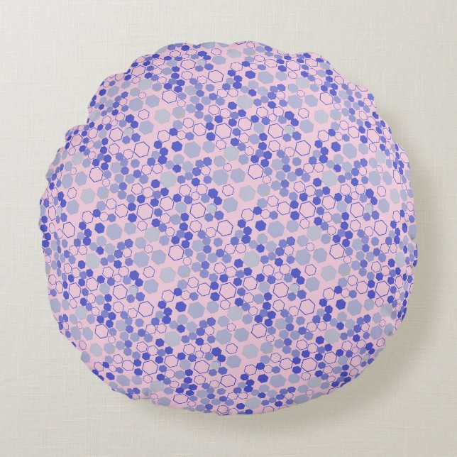 Hexagon pattern 01b.Blue. Lpink BG Round Pillow (Front)