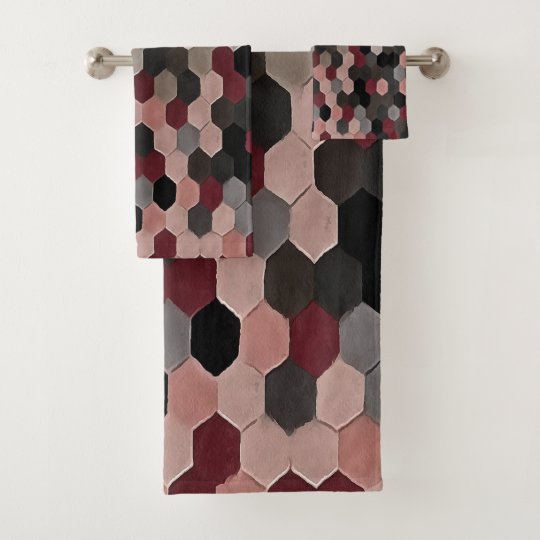 Hexagon Pattern In Grey and Burgundy Autumn Bath Towel Set Zazzle.ca