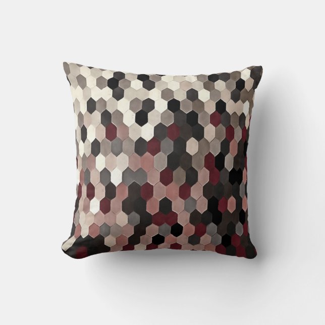 Hexagon Pattern In Grey and Burgundy Autumn Colour Throw Pillow (Front)