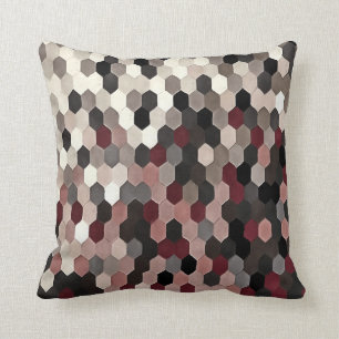 Hexagon Pattern In Grey and Burgundy Autumn Colour Throw Pillow
