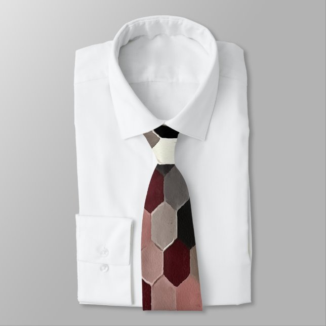 Hexagon Pattern In Grey and Burgundy Autumn Colour Tie (Tied)