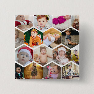 Hexagon Photo Collage 2 Inch Square Button