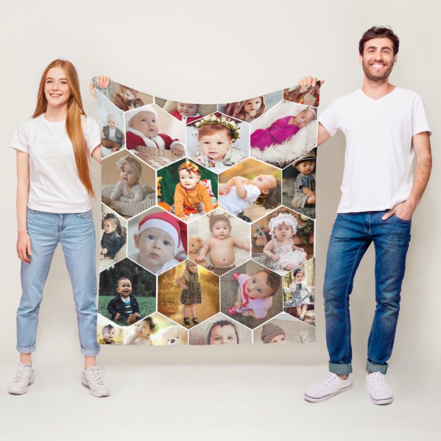 Hexagon Photo Collage Fleece Blanket (In Situ)