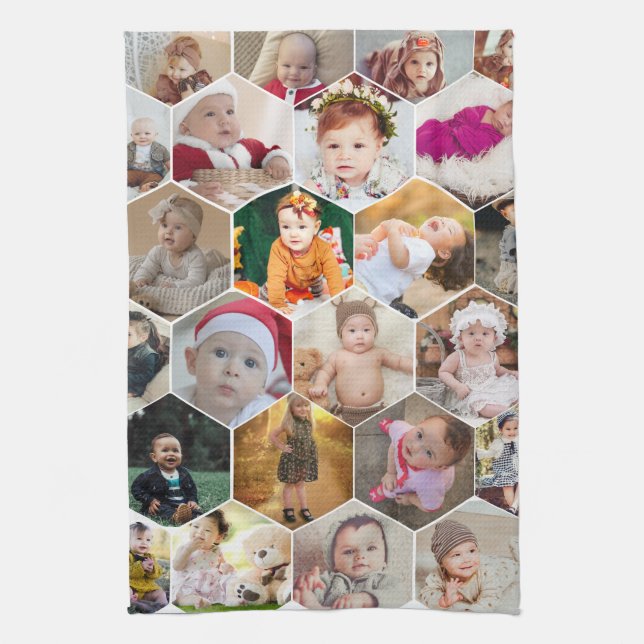 Hexagon Photo Collage Kitchen Towel (Vertical)