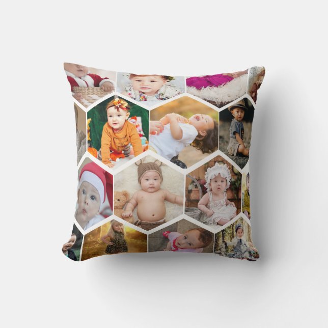 Hexagon Photo Collage Throw Pillow (Front)