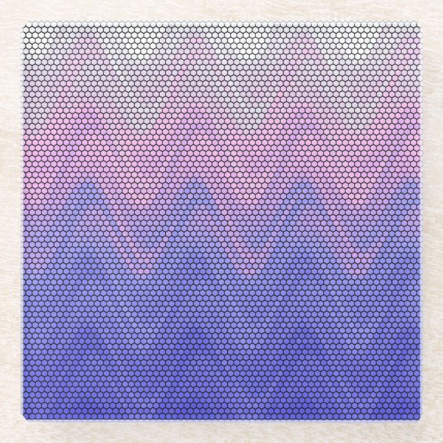 Hexagon Purple Pink Abstract Pattern Glass Coaster (Front)
