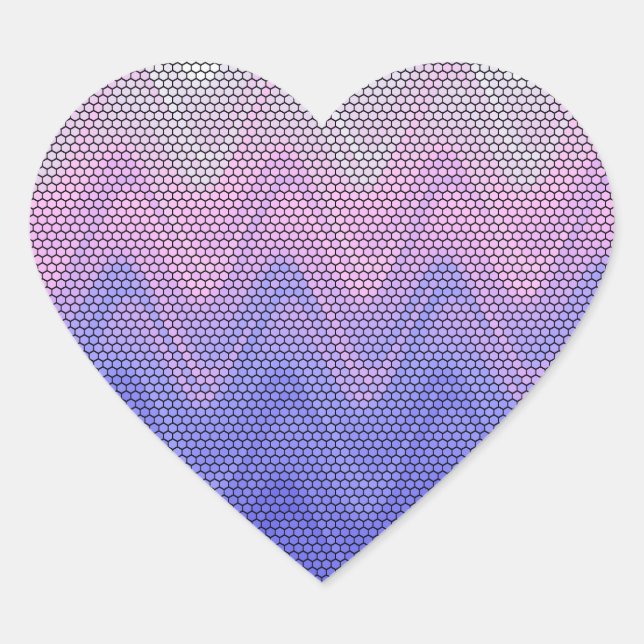 Hexagon Purple Pink Abstract Pattern Heart Sticker (Front)