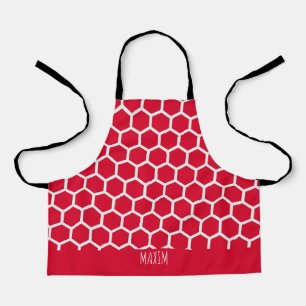 Hexagon Red White Minimal Pattern Apron