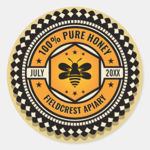 Hexagon Scalloped Orange Black Honey Jar Stickers