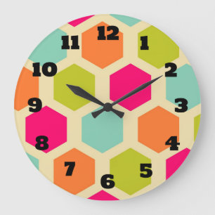 Hexagon Shapes in Vintage Colours Pattern Large Clock