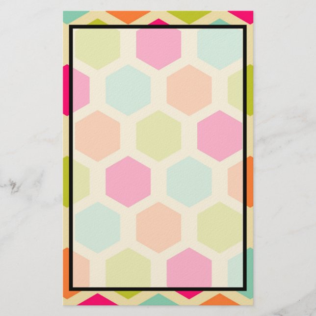 Hexagon Shapes in Vintage Colours Pattern Stationery (Front)