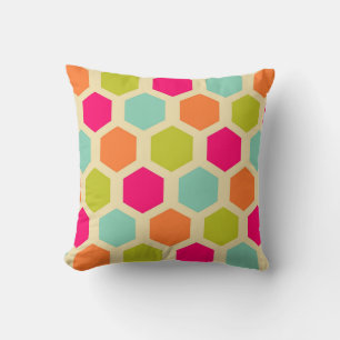 Hexagon Shapes in Vintage Colours Pattern Throw Pillow