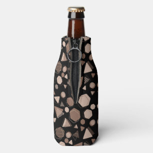 Hexagon & Triangle Pink & Brown on Black Pattern Bottle Cooler