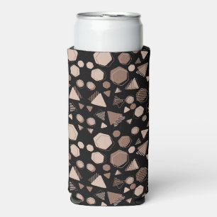 Hexagon & Triangle Pink & Brown on Black Pattern Seltzer Can Cooler