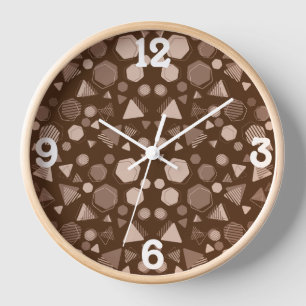 Hexagon & Triangle Pink & Brown on Brown Pattern Clock