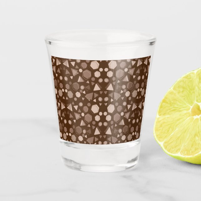 Hexagon & Triangle Pink & Brown on Brown Pattern  Shot Glass (Front)