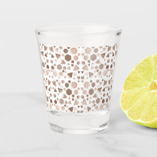 Hexagon & Triangle Pink & Brown on White Pattern Shot Glass