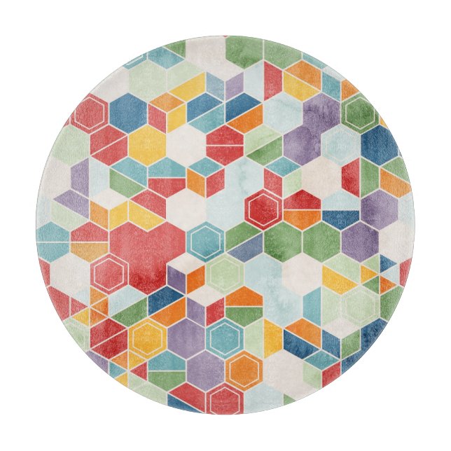 Hexagon Watercolor, Random Mosaic. Cutting Board (Front)