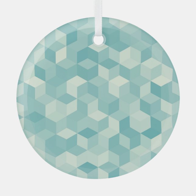 Hexagonal Blue Seamless Pattern Glass Ornament (Front)