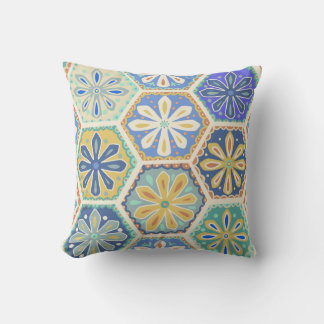 Hexagonal Flower Tile Print Throw Pillow