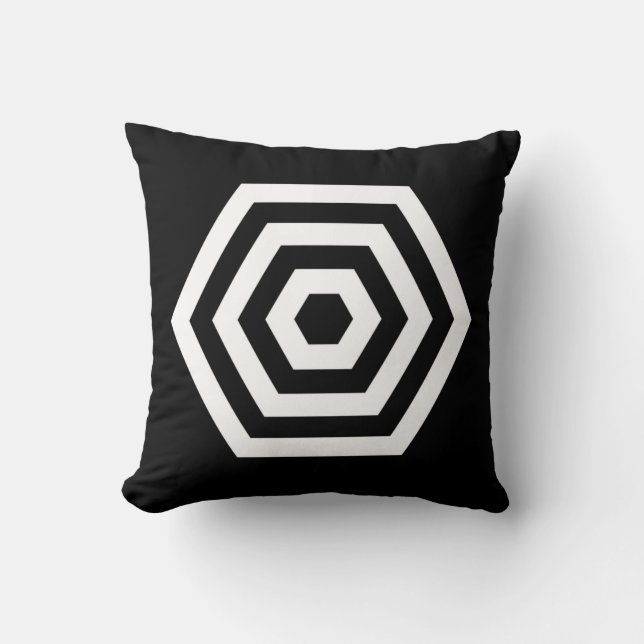 Hexagonal Geometric Shape on Black Throw Pillow (Front)