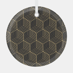 Hexagonal Harmony: Art Deco Elegance Glass Ornament