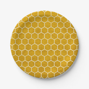 Hexagonal Hexagon Pattern Yellow Paper Plate