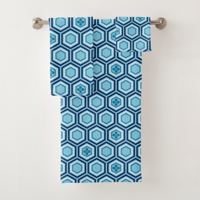 Hexagonal Kimono Imprimer, Marine et Bleu clair (En situation)