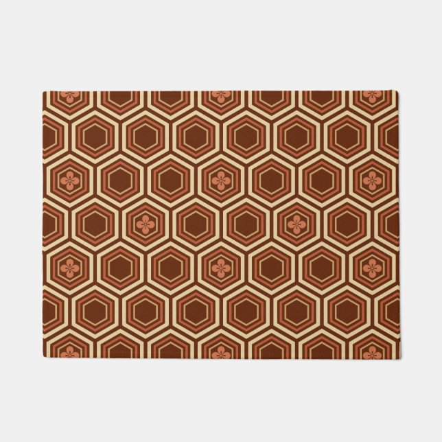 Hexagonal Kimono Print, Brown and Beige Doormat (Front)