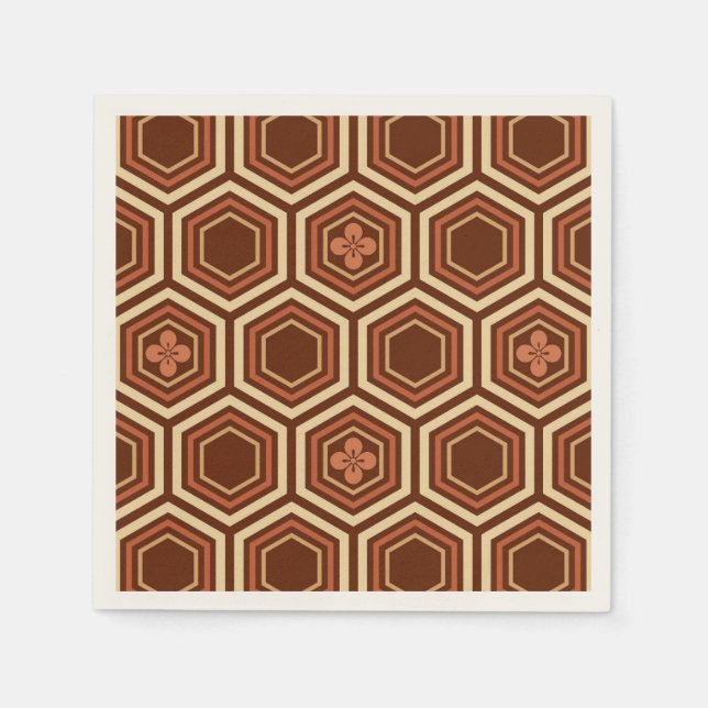 Hexagonal Kimono Print, Brown and Beige Napkin (Front)