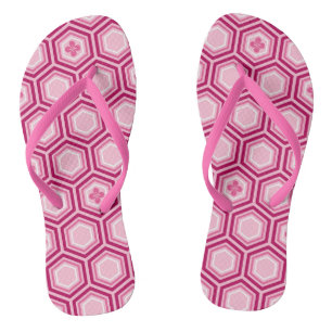 Hexagonal Kimono Print, Burgundy and Pink Flip Flops