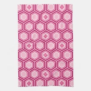Hexagonal Kimono Print, Burgundy and Pink Kitchen Towel