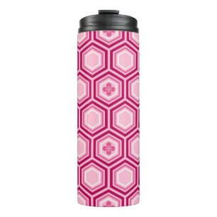 Hexagonal Kimono Print, Burgundy and Pink  Thermal Tumbler